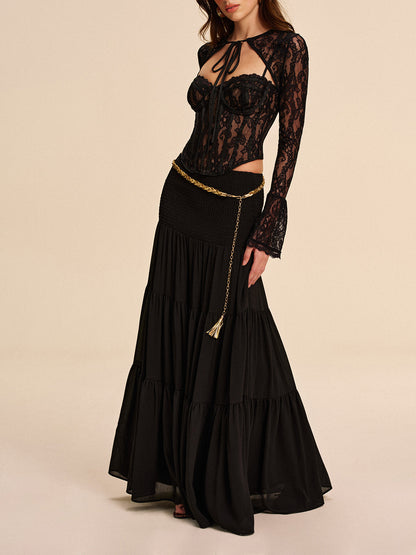 Tiered Chiffon Skirt Without Belt