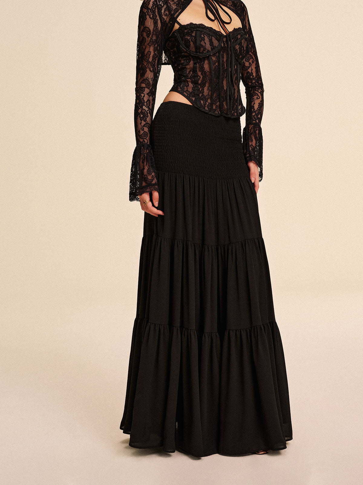 Tiered Chiffon Skirt Without Belt