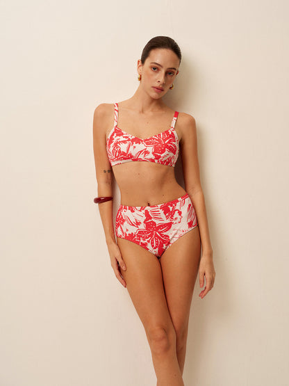 Conjunto de bikini con cierre metálico y estampado tropical