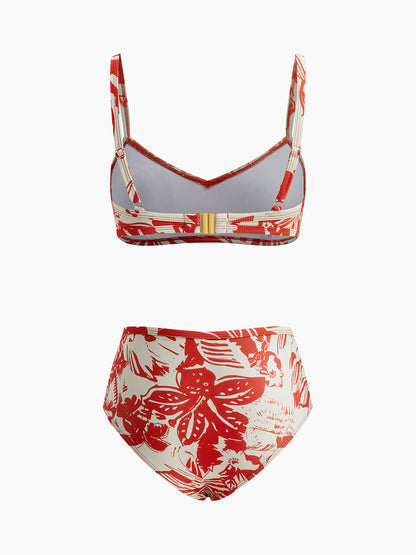 Conjunto de bikini con cierre metálico y estampado tropical