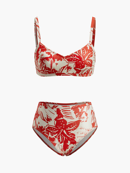 Conjunto de bikini con cierre metálico y estampado tropical