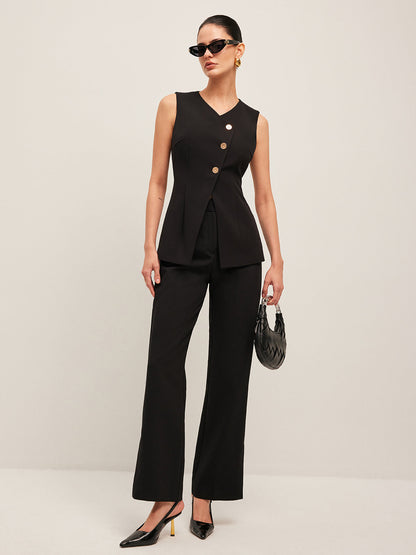 V-hals gilet met knoopdetail