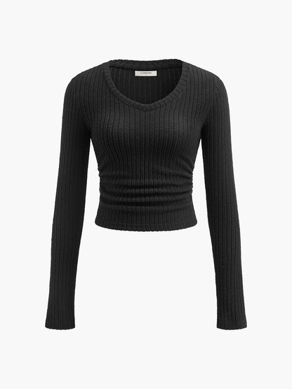 V-Neck Ribbed Skinny T-Shirt