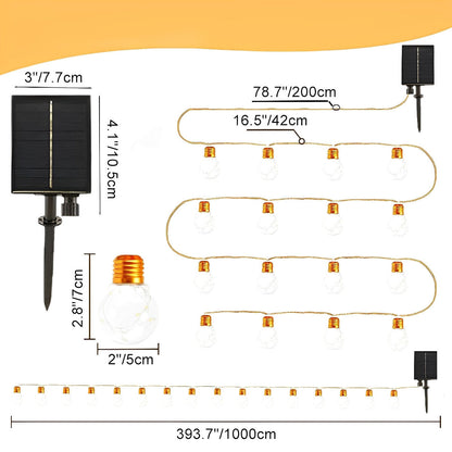 Wodoodporne słoneczne 31ft 20 LED zewnętrzne lampki na sznurze