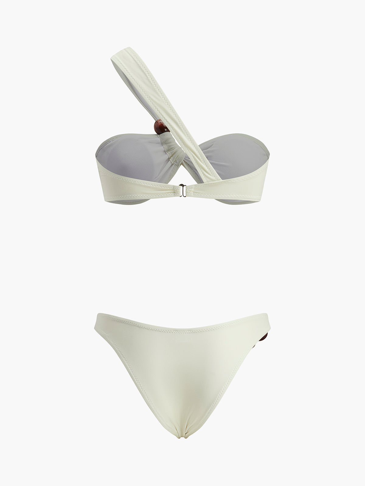 Houten kraal detail een-schouder bikini set