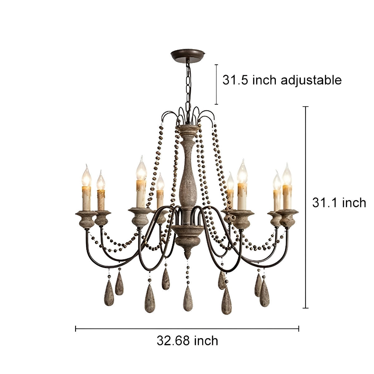 Wood Vintage Rustic Candle Chandelier Light