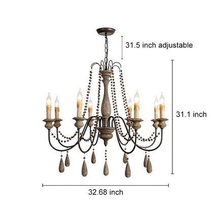 Wood Vintage Rustic Candle Chandelier Light