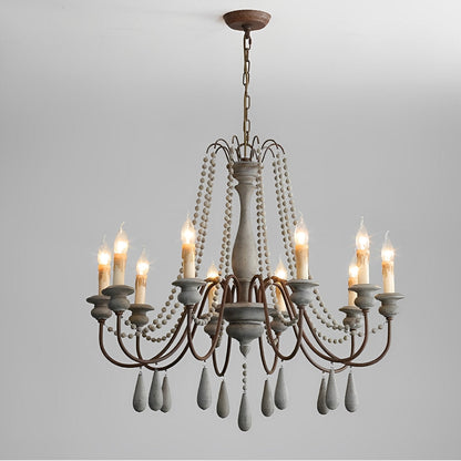 Wood Vintage Rustic Candle Chandelier Light