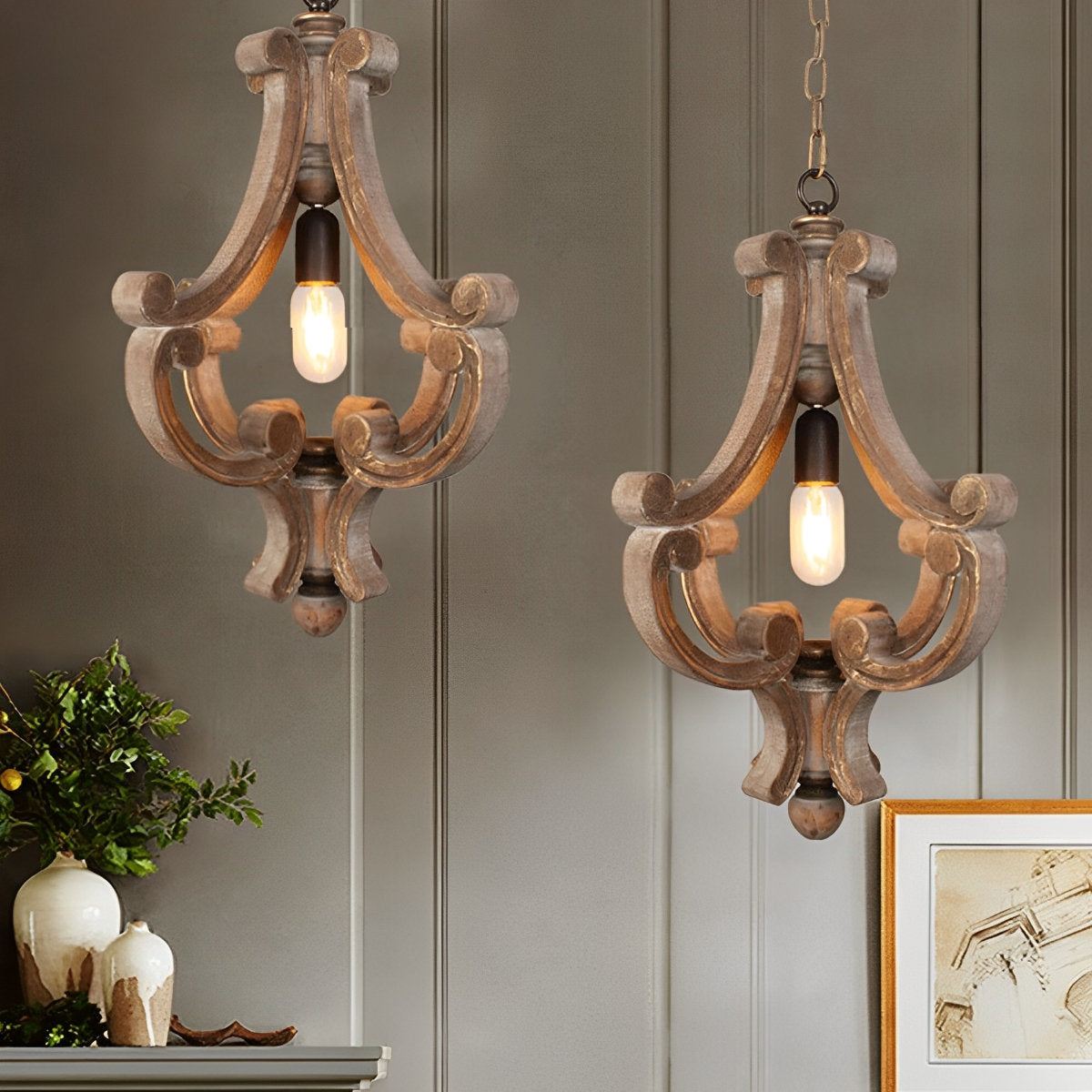 Wood Vintage Rustic Industrial Pendant Light